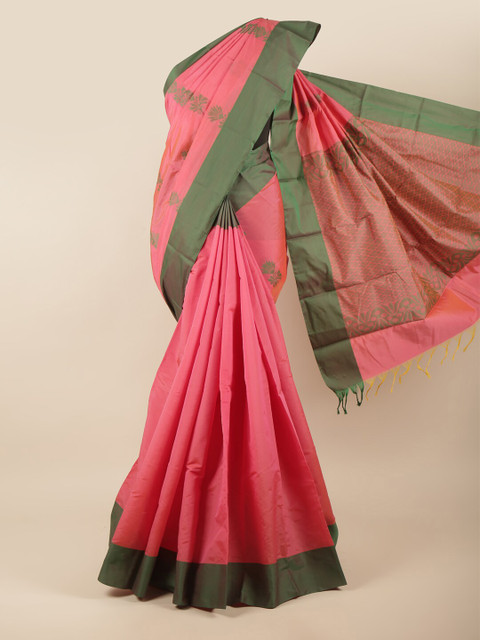 

Pothys Pink & Green Ethnic Motifs Silk Cotton Saree