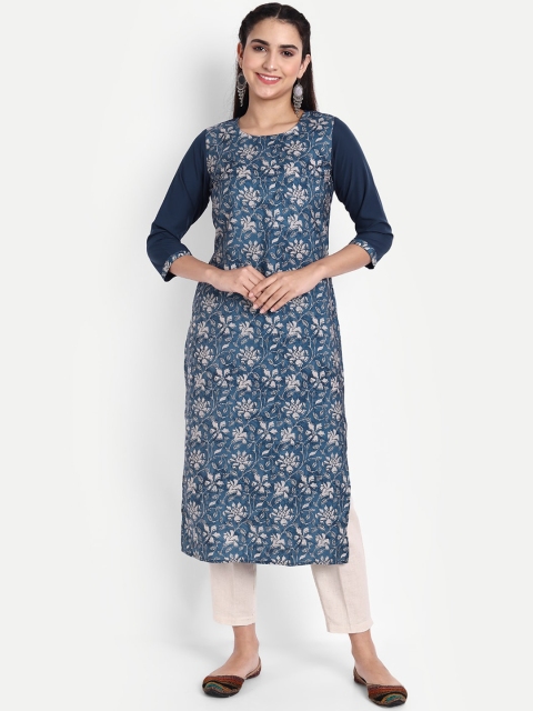 

Ethnic basket Women Blue Floral Printed Floral Crepe Kurta