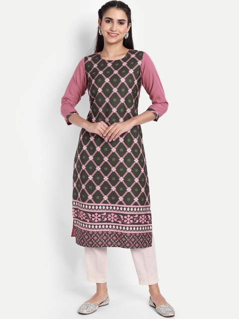 

Ethnic basket Women Purple & Green Digital Printed Floral Crepe Kurta