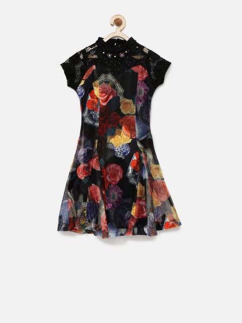 

Tiny Girl Black Floral Print A-Line Dress