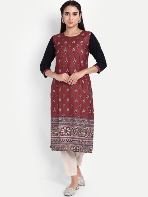 

Ethnic basket Women Maroon & Black Ethnic Motifs Printed Crepe Kurta