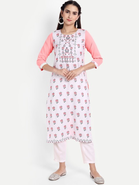 

Ethnic basket Women Off White Floral Printed Floral Crepe Kurta