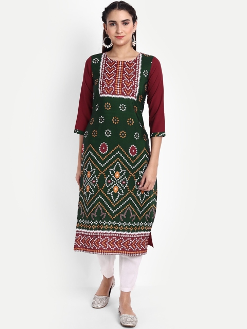 

Ethnic basket Women Green Bandhani Printed Indie Prints Crepe Kurta