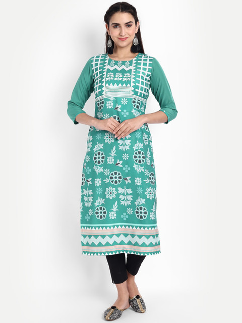

Ethnic basket Women Green Ethnic Motifs Printed Thread Work Floral Crepe Kurta