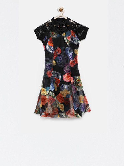

Tiny Girl Girls Black Floral Print A-Line Dress