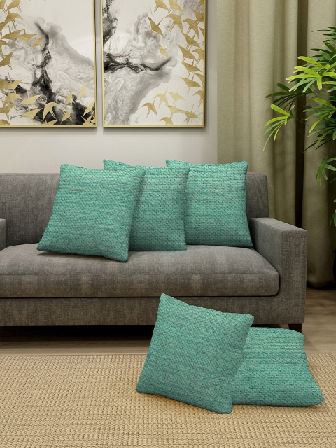

KLOTTHE Pack Of 5 Green Solid Square Cushion Covers