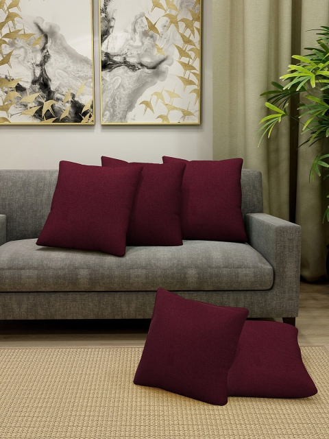 

KLOTTHE Maroon Set of 5 Square Cushion Covers
