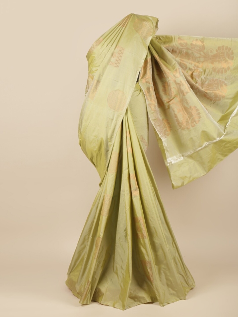 

Pothys Green & Copper-Toned Floral Zari Silk Cotton Saree