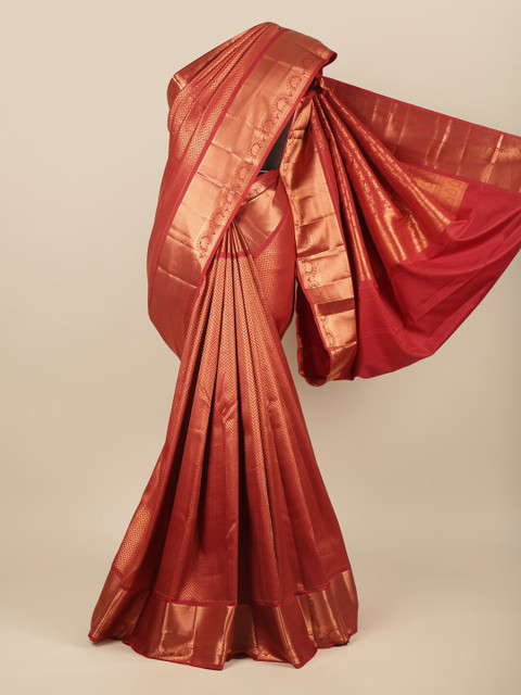 

Pothys Maroon & Gold-Toned Zari Pure Silk Saree