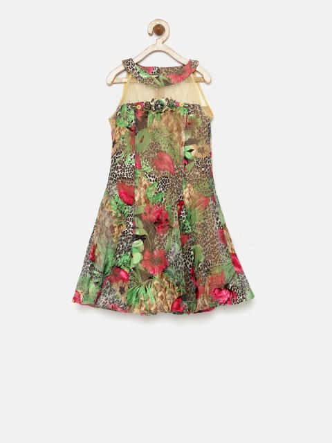

Tiny Girl Brown & Green Printed A-Line Dress