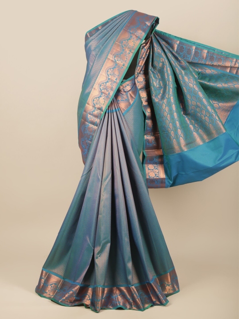 

Pothys Blue & Copper-Toned Woven Design Zari Pure Silk Saree