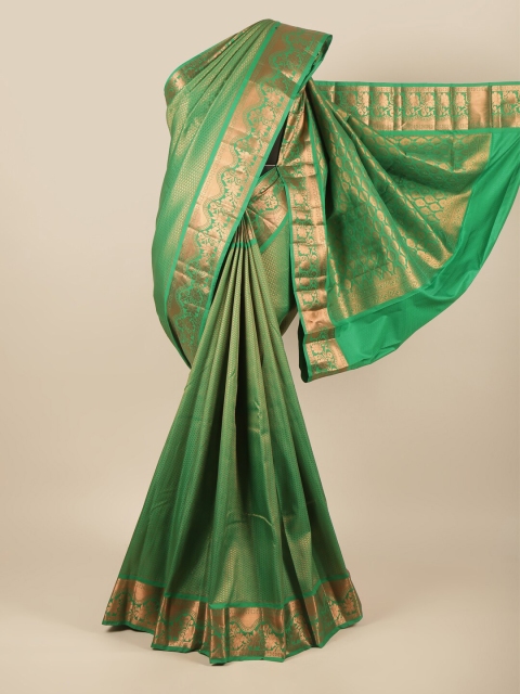 

Pothys Green & Copper-Toned Woven Design Zari Pure Silk Saree