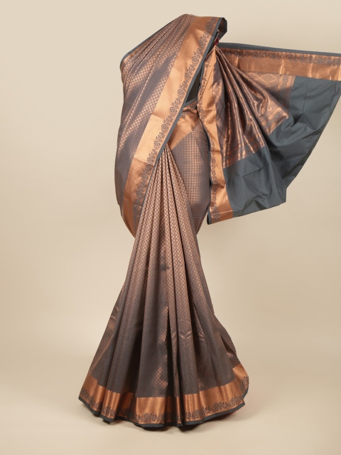 

Pothys Grey & Copper-Toned Floral Zari Pure Silk Saree