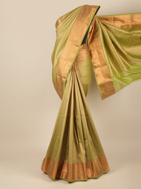 

Pothys Green & Copper-Toned Ethnic Motifs Zari Pure Silk Saree