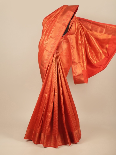 

Pothys Orange & Copper-Toned Woven Design Zari Pure Silk Saree
