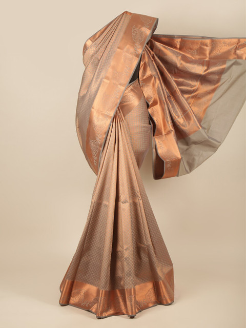 

Pothys Grey & Copper-Toned Woven Design Zari Pure Silk Saree