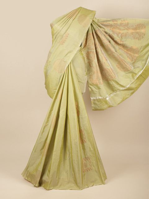 

Pothys Green & Copper-Toned Woven Design Zari Silk Cotton Saree