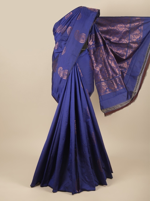 

Pothys Blue & Copper-Toned Ethnic Motifs Zari Silk Cotton Saree