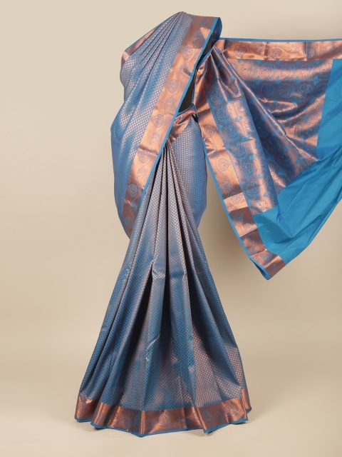 

Pothys Blue & Copper-Toned Woven Design Zari Pure Silk Saree