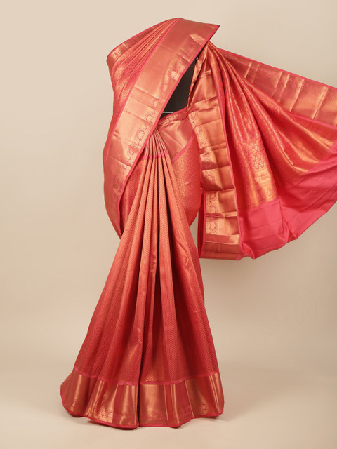 

Pothys Pink & Copper-Toned Woven Design Zari Pure Silk Saree