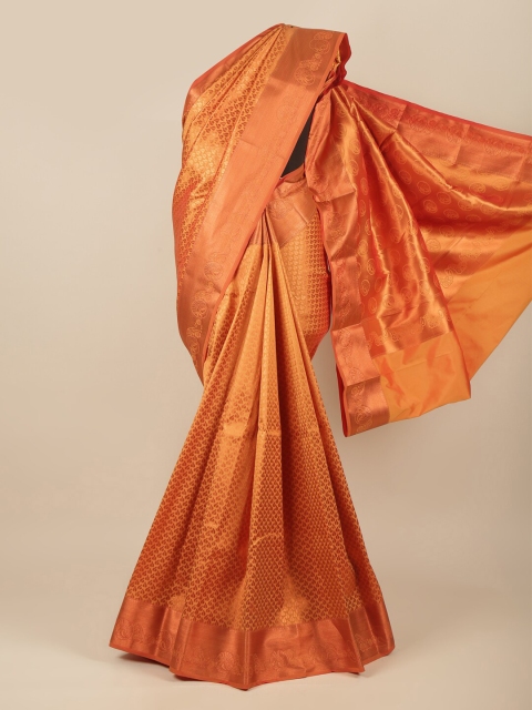 

Pothys Mustard & Copper-Toned Floral Zari Pure Silk Saree