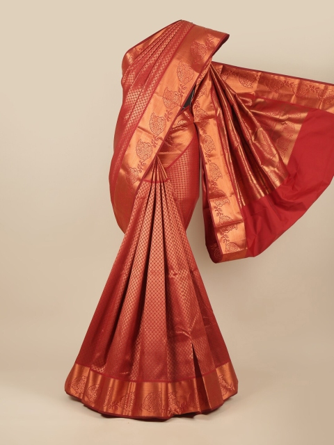 

Pothys Maroon & Copper-Toned Floral Zari Pure Silk Saree