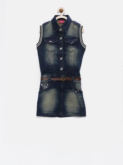 

Tiny Girl Girls Blue Washed Denim Drop-Waist Dress