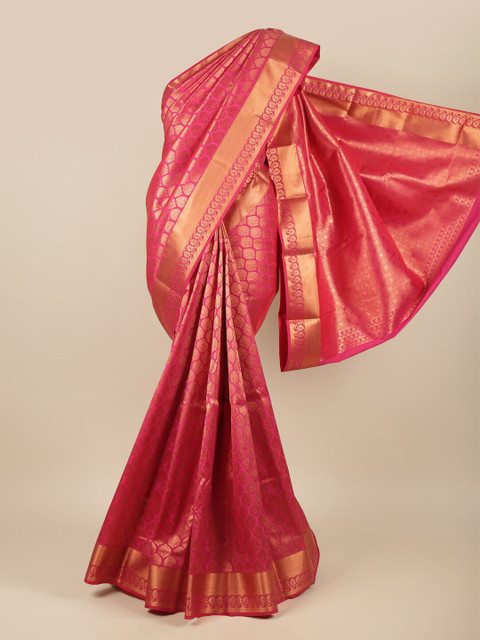 

Pothys Pink & Copper-Toned Woven Design Zari Pure Silk Saree