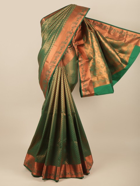 

Pothys Green & Copper-Toned Woven Design Zari Pure Silk Saree