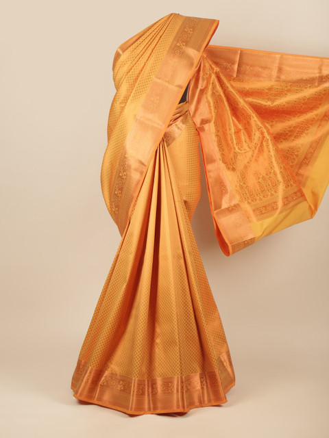 

Pothys Mustard & Copper-Toned Floral Zari Pure Silk Saree