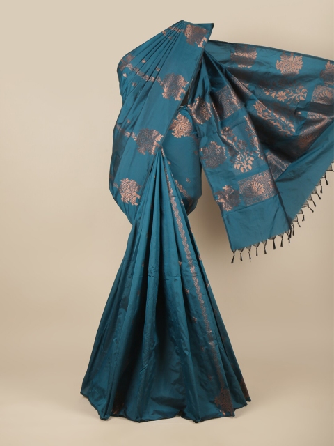 

Pothys Teal & Copper-Toned Ethnic Motifs Zari Silk Cotton Saree