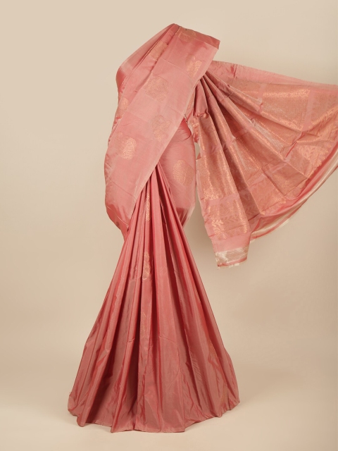 

Pothys Peach-Coloured & Copper-Toned Floral Zari Silk Cotton Saree
