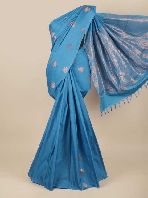 

Pothys Blue & Copper-Toned Ethnic Motifs Zari Silk Cotton Saree