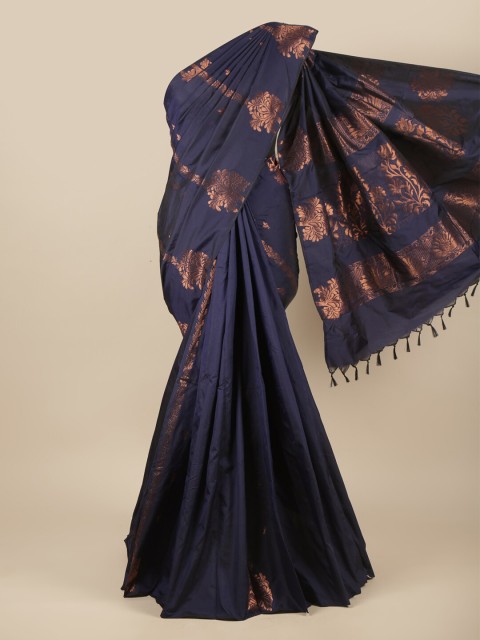 

Pothys Blue & Copper-Toned Ethnic Motifs Zari Silk Cotton Saree