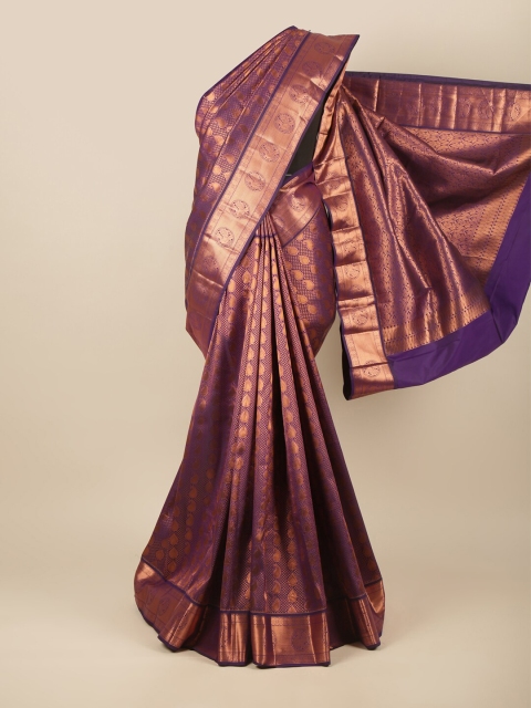

Pothys Violet & Copper-Toned Ethnic Motifs Zari Pure Silk Saree