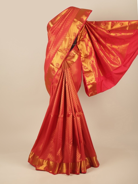 

Pothys Red & Gold-Toned Ethnic Motifs Zari Pure Silk Saree