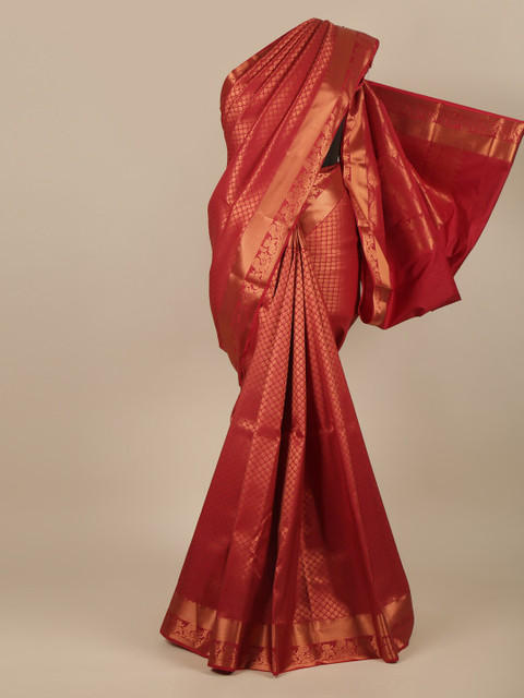 

Pothys Maroon & Copper-Toned Woven Design Zari Pure Silk Saree