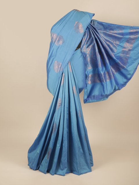 

Pothys Blue & Copper-Toned Ethnic Motifs Zari Silk Cotton Saree