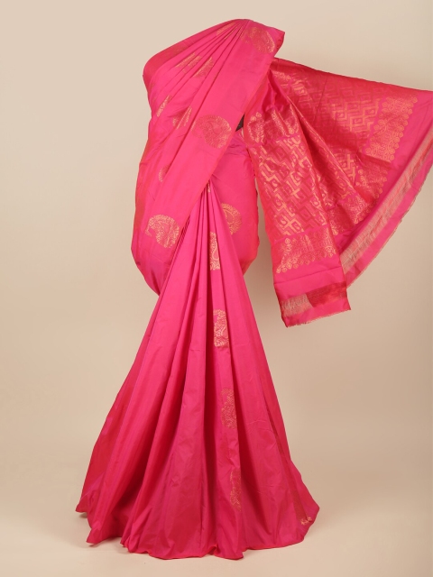 

Pothys Pink & Copper-Toned Woven Design Zari Silk Cotton Saree