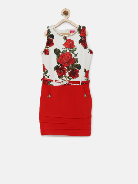 

Tiny Girl White & Red Floral Print Sheath Dress