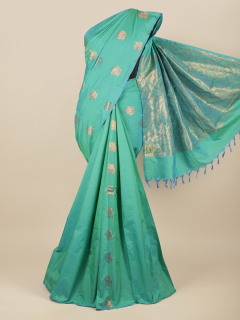 

Pothys Green & Copper-Toned Floral Zari Silk Cotton Saree