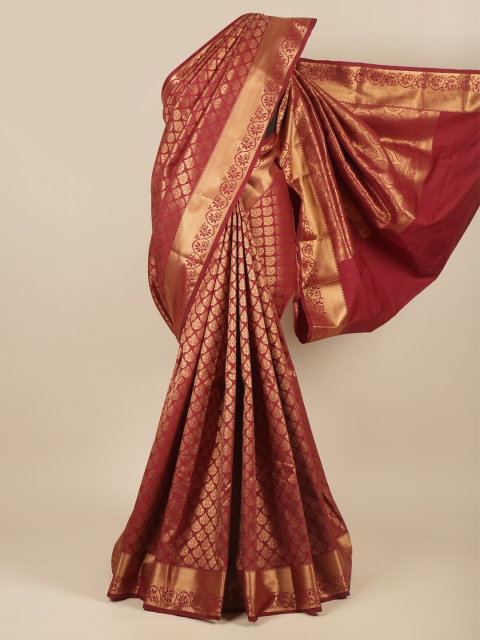 

Pothys Maroon & Copper-Toned Woven Design Zari Pure Silk Saree