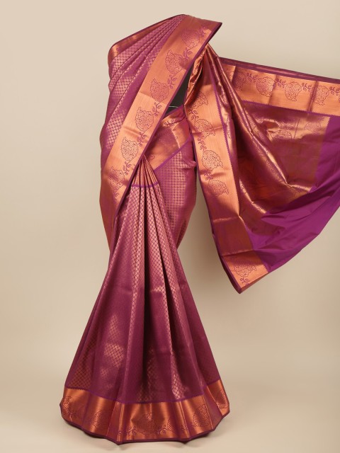 

Pothys Magenta & Copper-Toned Floral Zari Pure Silk Saree