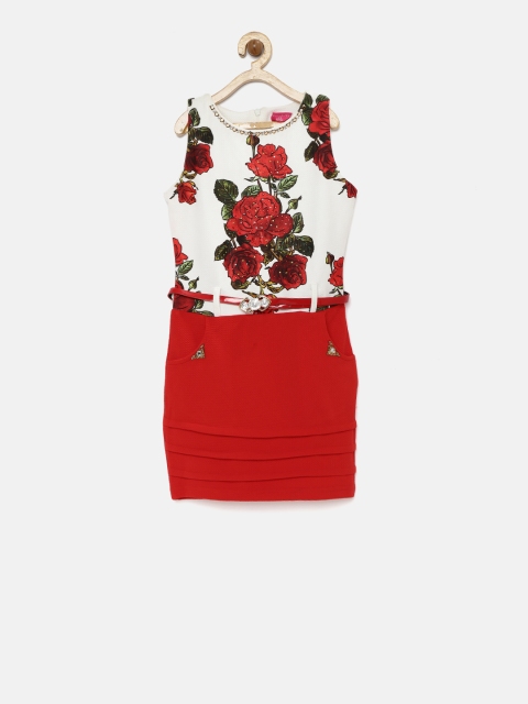 

Tiny Girl White & Red Floral Print Sheath Dress