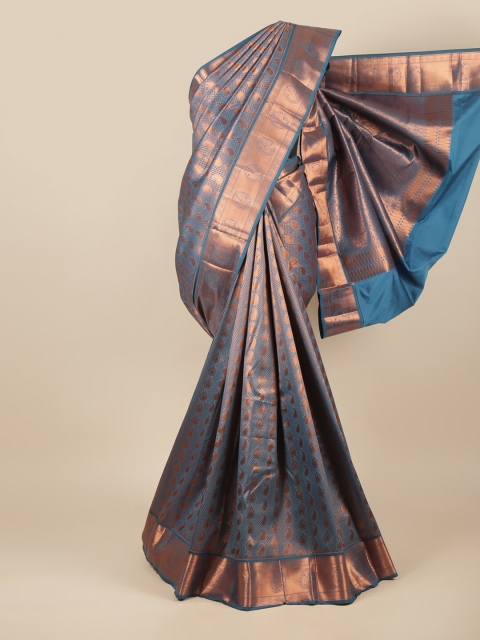 

Pothys Blue & Copper-Toned Ethnic Motifs Zari Pure Silk Saree