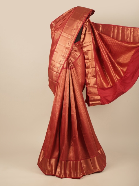 

Pothys Maroon & Copper-Toned Woven Design Zari Pure Silk Saree