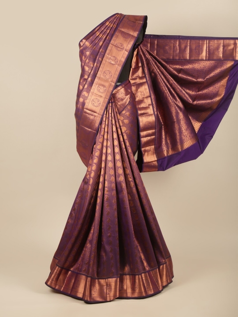 

Pothys Violet & Copper-Toned Woven Design Zari Pure Silk Saree