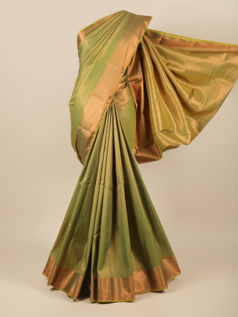 

Pothys Green & Copper-Toned Woven Design Zari Pure Silk Saree