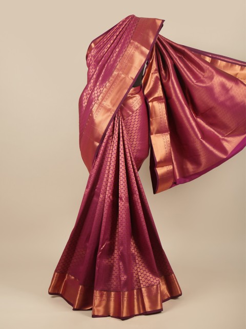 

Pothys Magenta & Copper-Toned Floral Pure Silk Saree