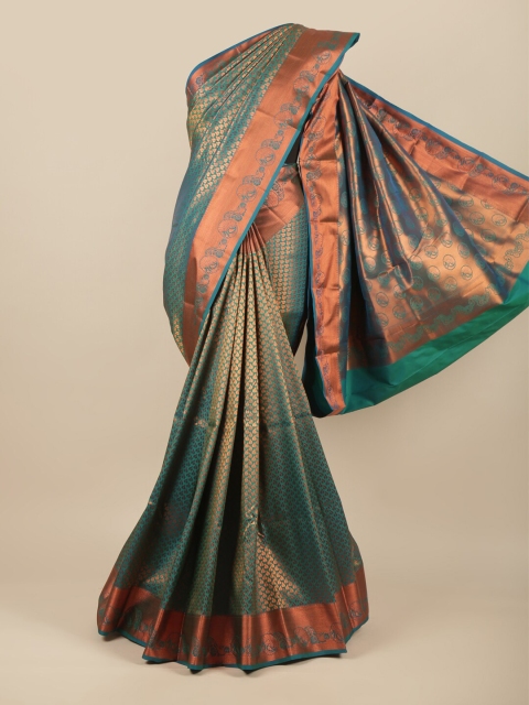 

Pothys Blue & Copper-Toned Woven Design Zari Pure Silk Saree